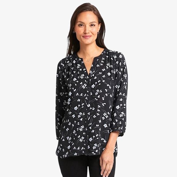 NYDJ Tops - NYDJ Women's Floral Blouse Print Black & White Garden Girl V Neck Size Small